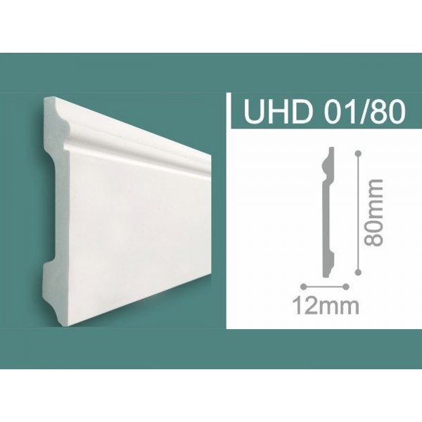 Plinta duropolimer UHD 01/80, alb, 240x8x1.2 cm, 11 bucati