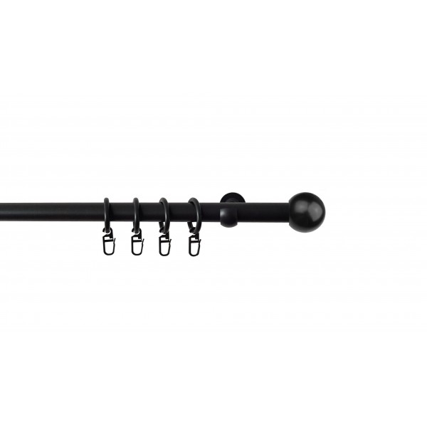 Gardinenstange Kugel 1-läufig schwarz 20 mm, inkl. Zubehör, Fixmaß