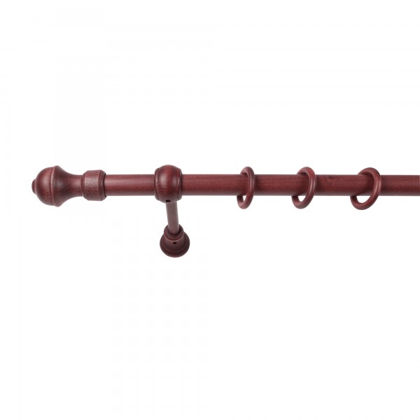 Stilgarnitur Gardinenstange Ares, Holz,  Ø 28 mm, 1-Lauf, Komplettset mit Ringen, Mahagoni