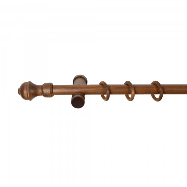 Stilgarnitur Gardinenstange Ares, Holz, moderner Träger,  Ø 28 mm, 1-Lauf, Komplettset mit Ringen, Walnuss