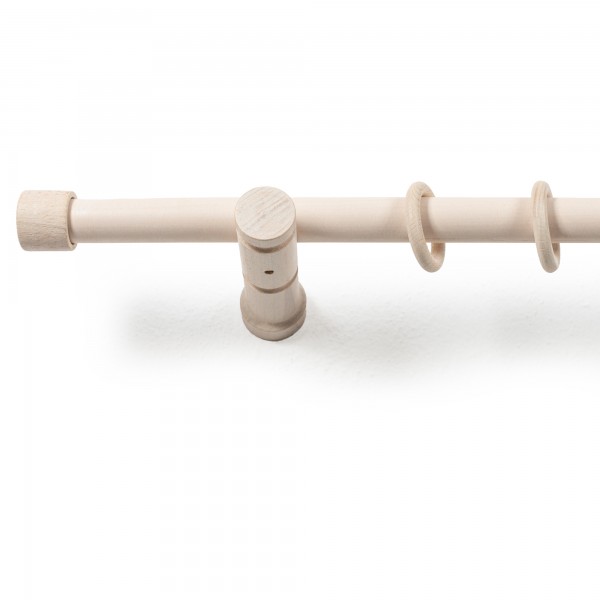 Stilgarnitur Gardinenstange Cafiro, Holz, moderner Träger,  Ø 28 mm, 1-Lauf, Komplettset mit Ringen, Antikweiß