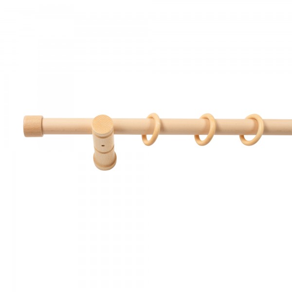 Stilgarnitur Gardinenstange Cafiro, Holz, moderner Träger,  Ø 28 mm, 1-Lauf, Komplettset mit Ringen, Natur