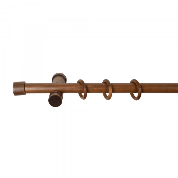Stilgarnitur Gardinenstange Cafiro, Holz, moderner Träger,  Ø 28 mm, 1-Lauf, Komplettset mit Ringen, Walnuss