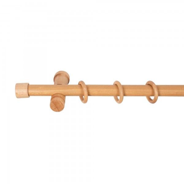 Stilgarnitur Gardinenstange Cafiro, Holz, moderner Träger,  Ø 28 mm, 1-Lauf, Komplettset mit Ringen, Eiche