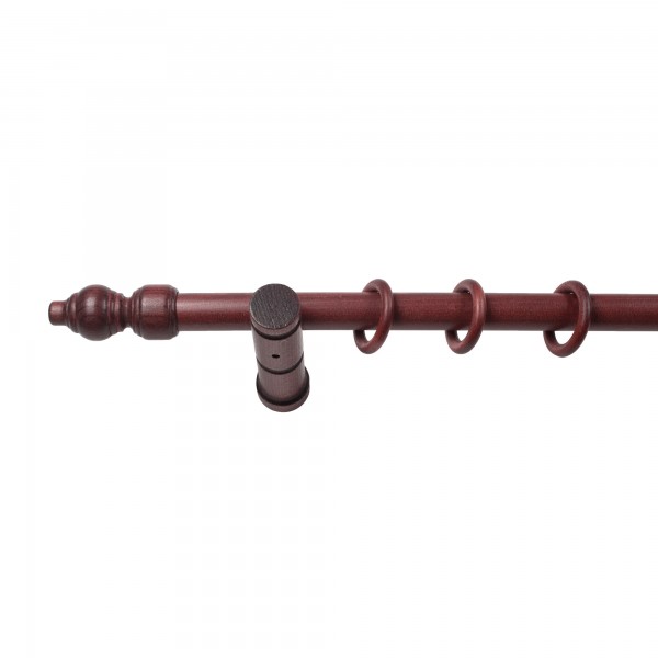 Stilgarnitur Gardinenstange Filigrano, Holz, moderner Träger,  Ø 28 mm, 1-Lauf, Komplettset mit Ringen, Mahagoni
