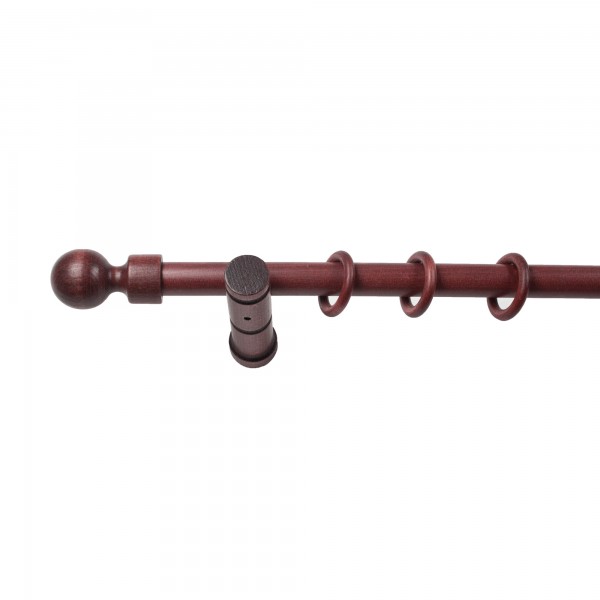Stilgarnitur Gardinenstange Giro, Holz, moderner Träger,  Ø 28 mm, 1-Lauf, Komplettset mit Ringen, Mahagoni