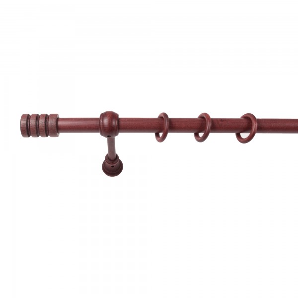 Stilgarnitur Gardinenstange Pisa, Holz,  Ø 28 mm, 1-Lauf, Komplettset mit Ringen, Mahagoni