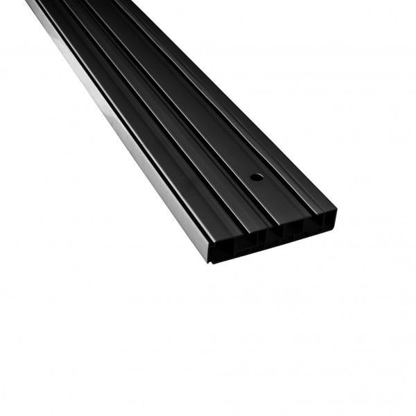 Vorhangschiene SH Set 3-läufig schwarz, Gardinenschiene, vorgebohrt m. Blende weiß 5cm, Komplettes Zubehör und Röllchen