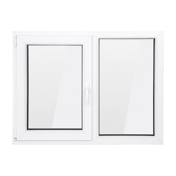 Fereastra PVC cu geam termopan, profil BASTION 70 - 5 camere izolare, alb, 120x120 cm, 1 canat fix, 1 canat oscilobatant, deschidere stanga